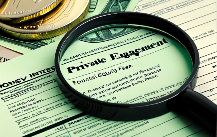 **
A close-up shot of a magnifying glass over a private equity fund agreement. The financial jargon is slightly blurred, but the focus is on the fine print regarding management fees and carried interest. In the background, a concerned investor scratches their head. The color palette is muted, with a slight emphasis on the green of money. The style should be realistic, like a photograph illustrating a financial article.
**