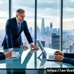 Home 12 사모펀드의 투자 성과와 시장 반응 - **Private Equity Navigating Economic Turbulences**
A dynamic, high-angle shot of a modern, sleek...