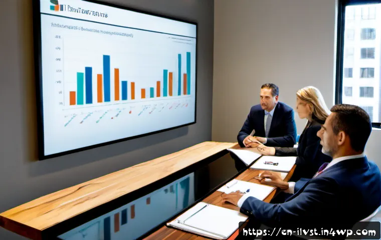 Home 15 사모펀드 투자의 주요 트렌드 분석 - Photorealistic private equity investment trend analysis scene, diverse senior finance professionals ...